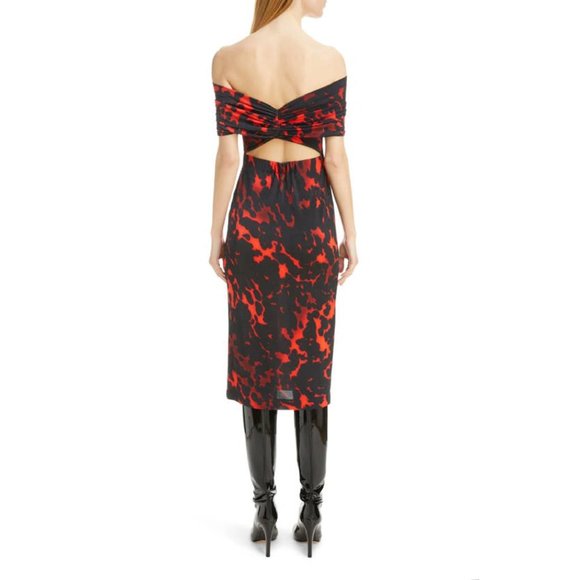 Dries Van Noten Hotmas Print Off the Shoulder Jersey Midi Dress in Red Size XS - Picture 3 of 14